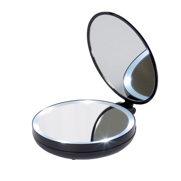 Miroir double r&eacute;tractable sur pied rond noir LED
