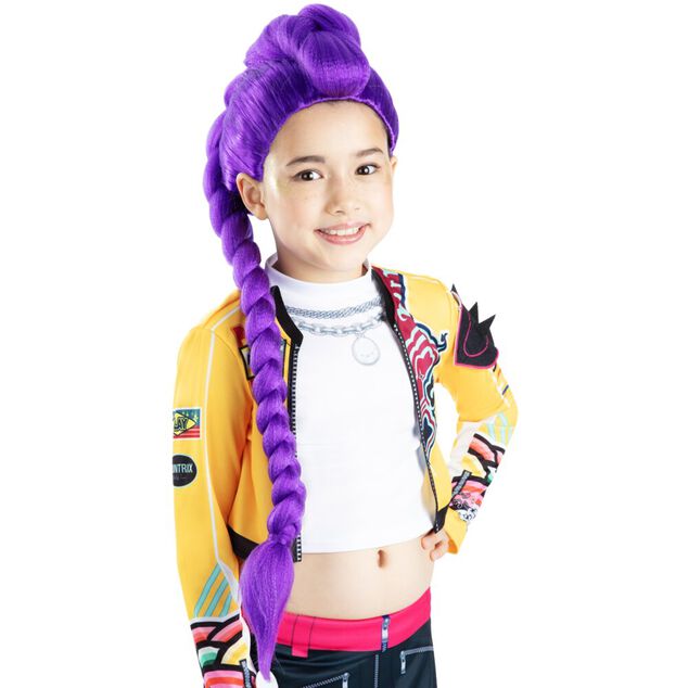 Perruque enfant fille KPOP Rumi longue tresse violette L89cm