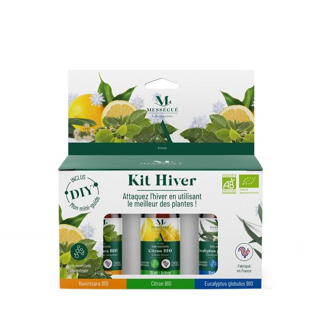 Huiles essentielles bio x3 kit hiver Mess&eacute;gu&eacute; ravintsara citron eucalyptus 3x10ml