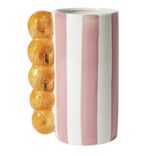 Vase bayad&egrave;re c&eacute;ramique rayures color&eacute;es anse fruits &Oslash;10xH20cm