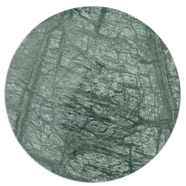 Plateau de pr&eacute;sentation en marbre vert et m&eacute;tal effet bois &Oslash;25cm