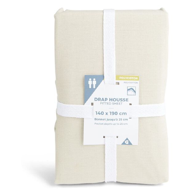 Drap housse 140x200cm polycoton beige