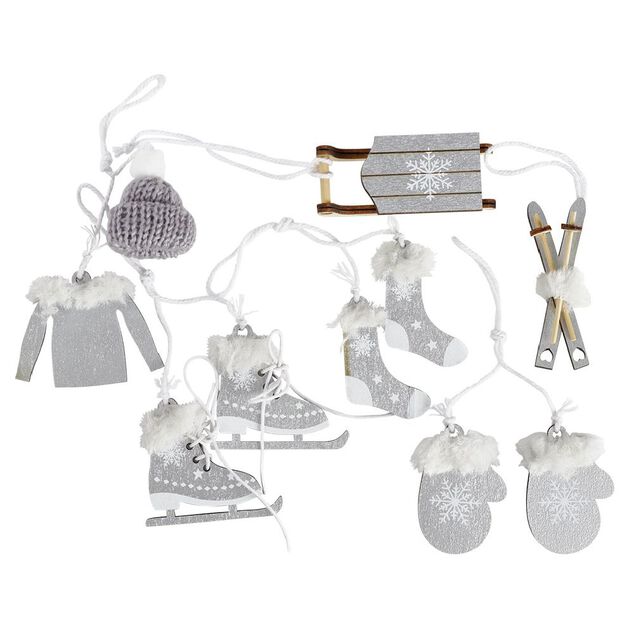 Décoration de Noël à suspendre traineau et vêtements bois x6 (3 modèles)