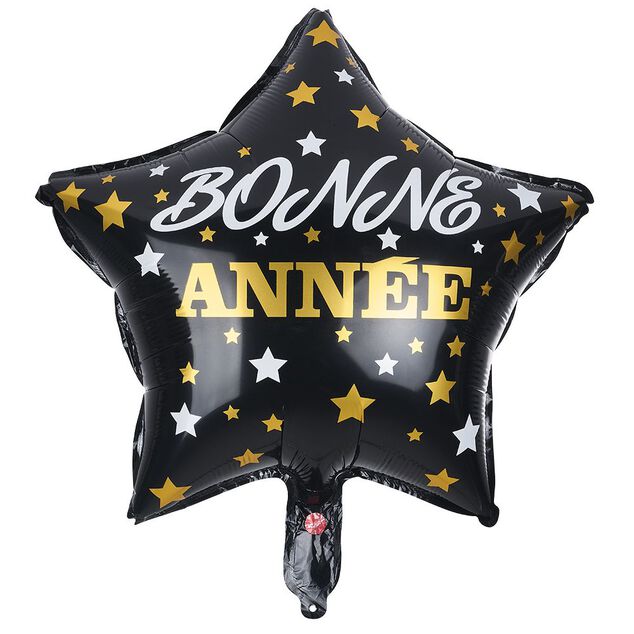 Ballon Bonne année forme étoile en aluminium noir et doré H46cm