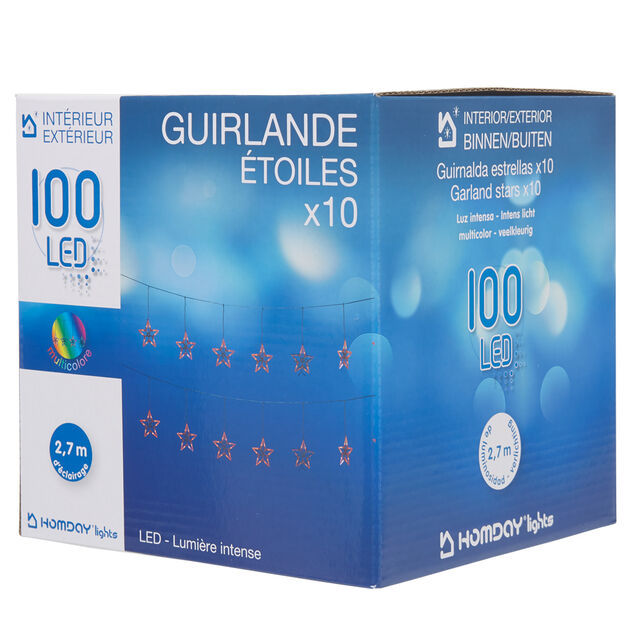 Guirlande &eacute;lectrique 10 &eacute;toiles multicolores fixes L. 2,7 m