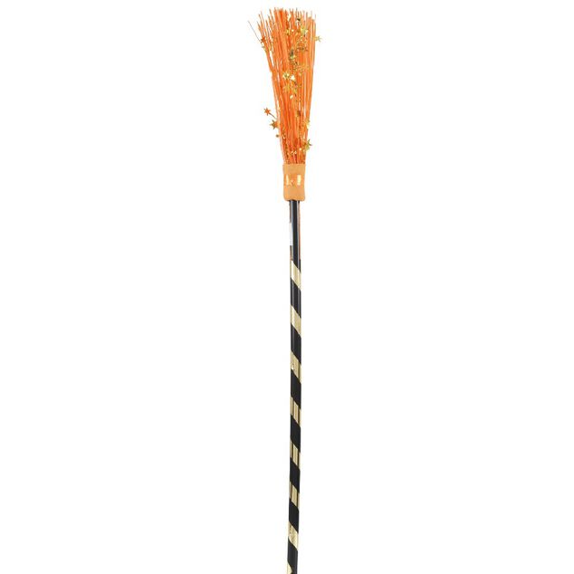 Balai sorci&egrave;re Halloween fluo d&eacute;cor &eacute;toile H93 cm