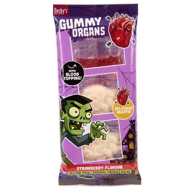 Bonbons Halloween organes gummy friandises rouge 70g