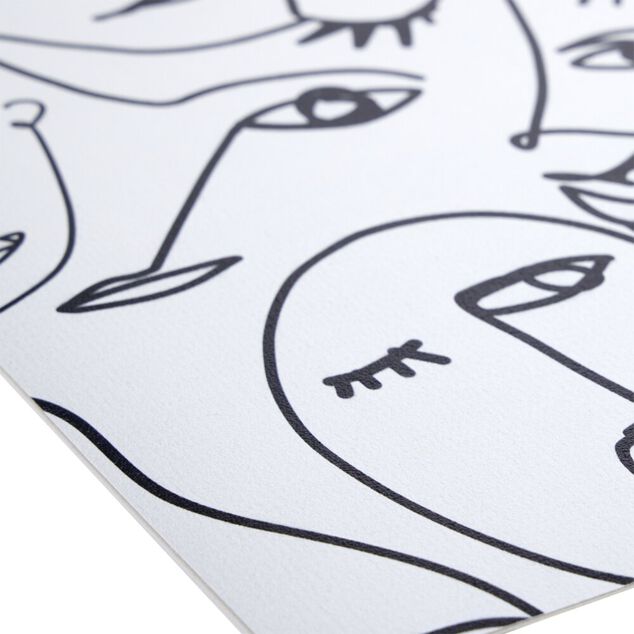 Tapis vinyle rectangulaire visages line art esprit Picasso blanc noir 38x60cm