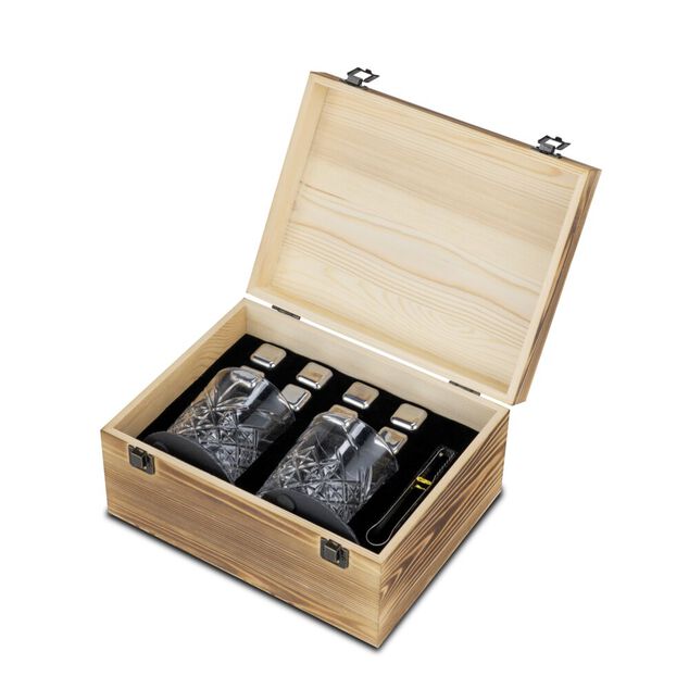 Coffret whisky 2 verres 8 glaçons inox 2 sous-verres et 1 pince 13 pièces