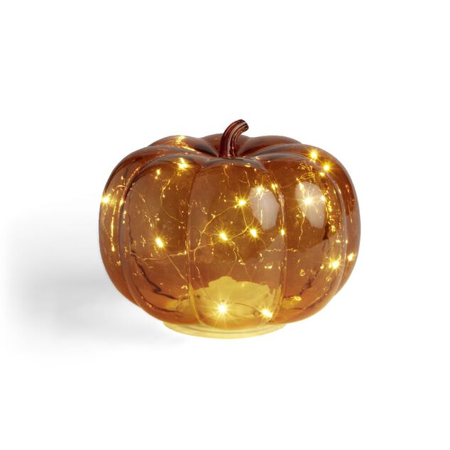 Citrouille avec guirlande LED verre transparent orange &Oslash;18x16cm