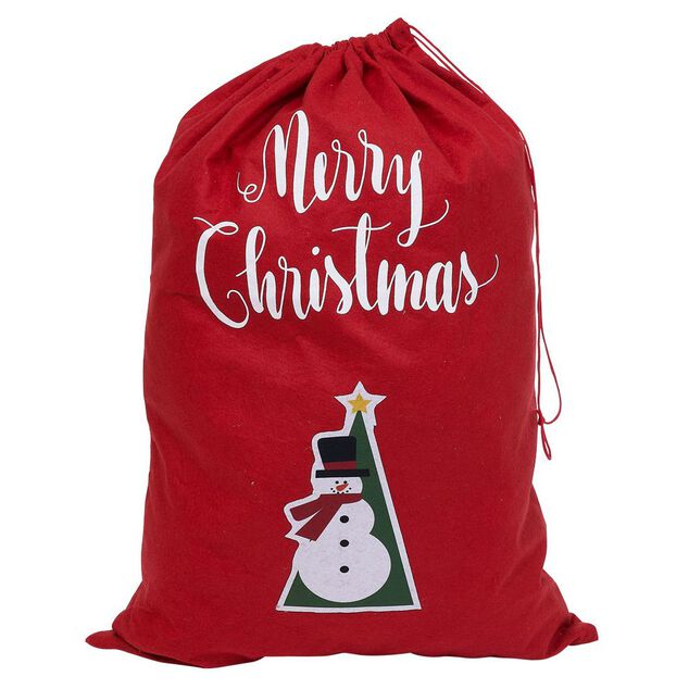 Sac cadeau hotte en feutrine rouge motif Noël