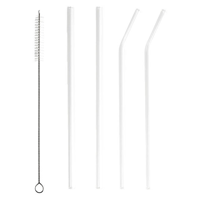 Set 4 pailles en verre avec &eacute;couvillon