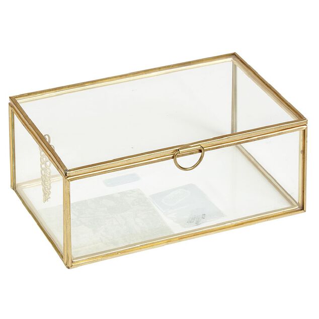 Bo&icirc;te de rangement en verre contour laiton L14 cm