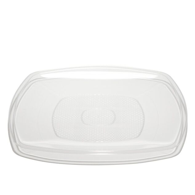 Lot de 6 assiettes carr&eacute;es plastique transparent &agrave; bord arrondi 18,5x18,5 cm