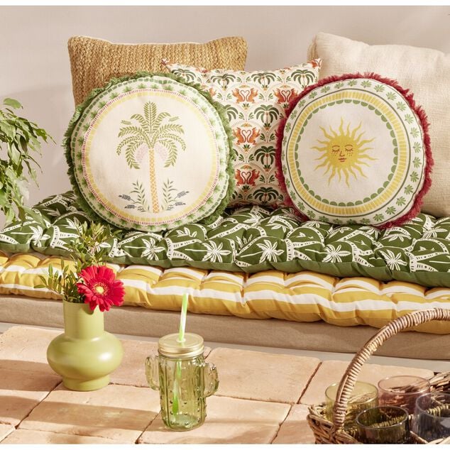 Matelas de sol Baya motif palmier vert et blanc 60x120cm