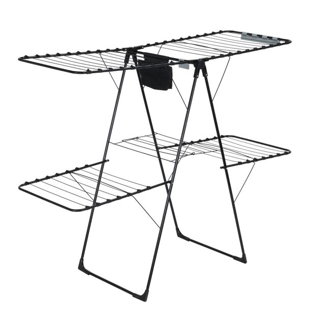 &Eacute;tendoir &agrave; linge 2 niveaux 31m d'&eacute;tendage m&eacute;tal noir 160x60xH127cm