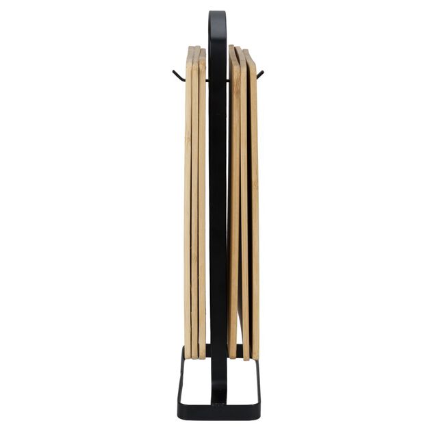 Planche &agrave; d&eacute;couper bambou x6 avec support m&eacute;tal noir 15x26cm