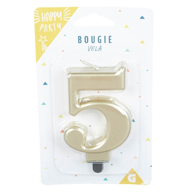 Bougie anniversaire chiffre 5 mat dor&eacute;