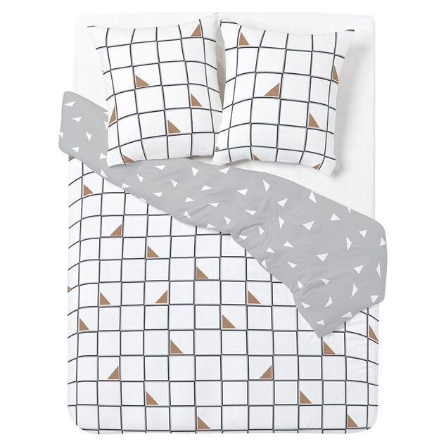 Parure de lit 2 personnes 240x220cm r&eacute;versible quadrillage triangle gris blanc