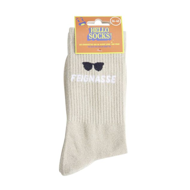 Chaussettes femme tige haute Feignasse paillett&eacute; beige T36/40