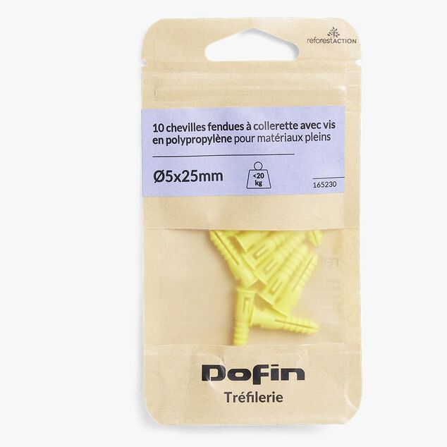10 chevilles avec collerette pour mat&eacute;riaux pleins et vis - &Oslash;5x25 mm