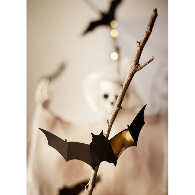 D&eacute;coration murale Halloween chauve-souris LED &agrave; coller 12 pi&egrave;ces L30,5xH8,5cm