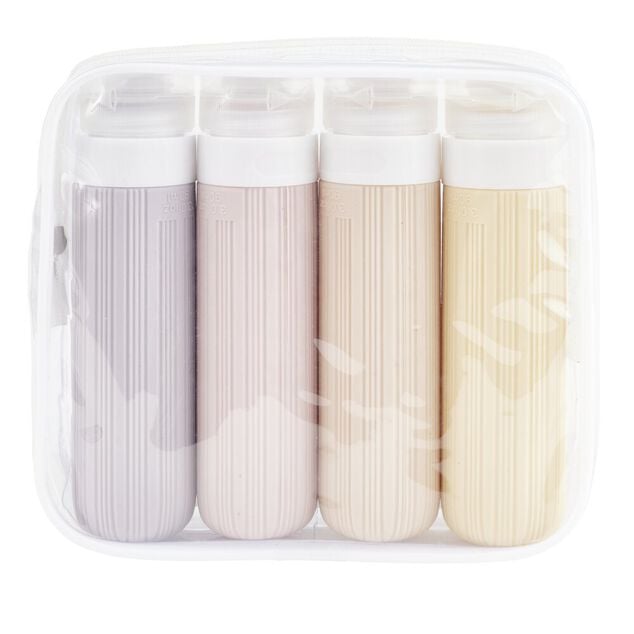 Flacon de voyage x4 silicone 90ml (2 mod&egrave;les bleu ou rose)