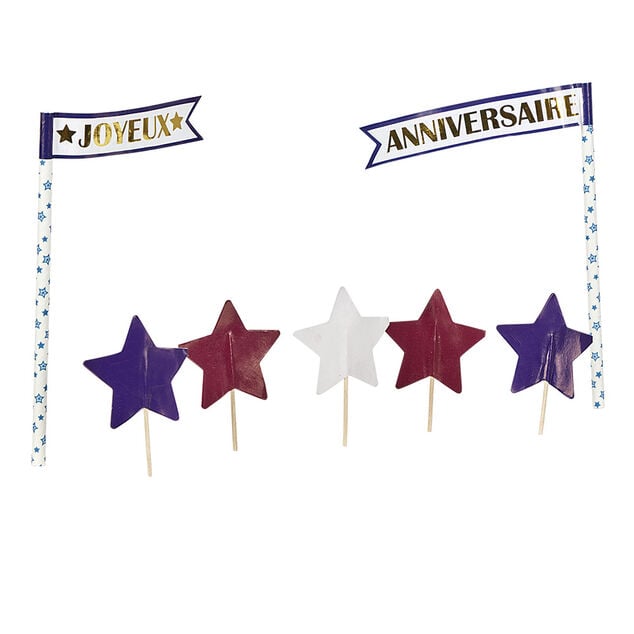 D&eacute;coration g&acirc;teau Joyeux anniversaire et &eacute;toiles