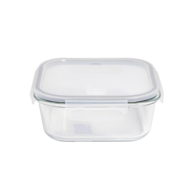 Bo&icirc;te alimentaire carr&eacute;e en verre couvercle plastique clips 1,1L