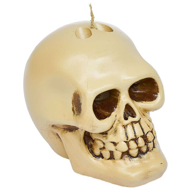 Bougie Halloween t&ecirc;te de mort beige