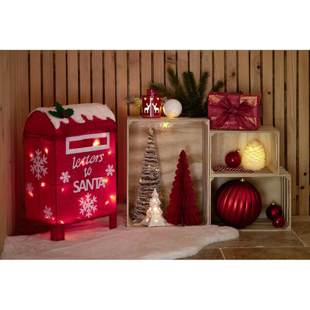 Bo&icirc;te aux lettres No&euml;l limineuse d&eacute;corative rouge 20LED 31x23xH50,5cm