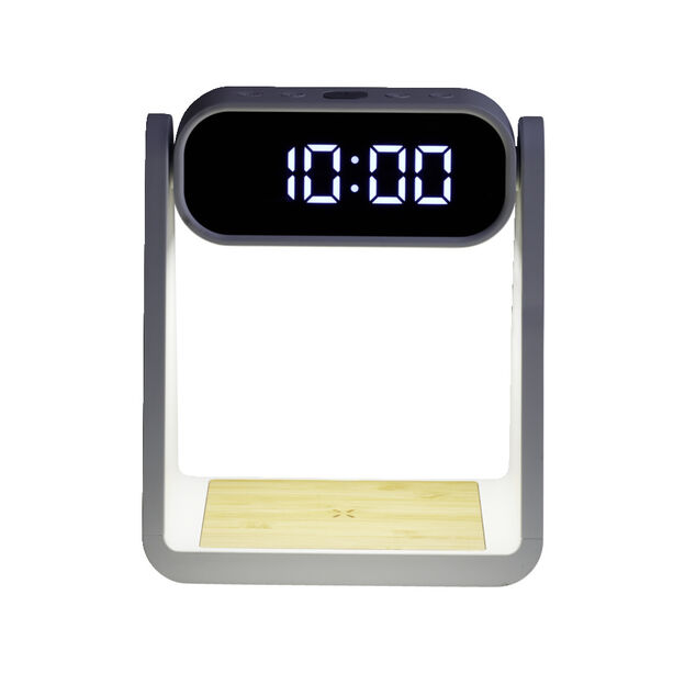Lampe LED 3en1 horloge num&eacute;rique et chargeur &agrave; induction