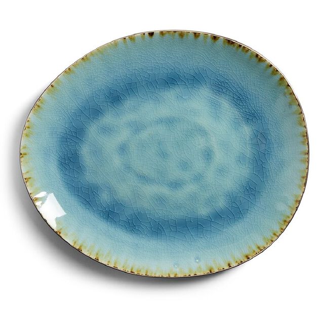 Assiette plate gr&egrave;s effet artisanal 28,5x24cm