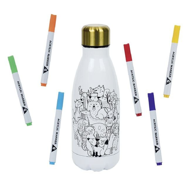 Kit gourde isotherme 350mL &agrave; colorier avec 6 marqueurs