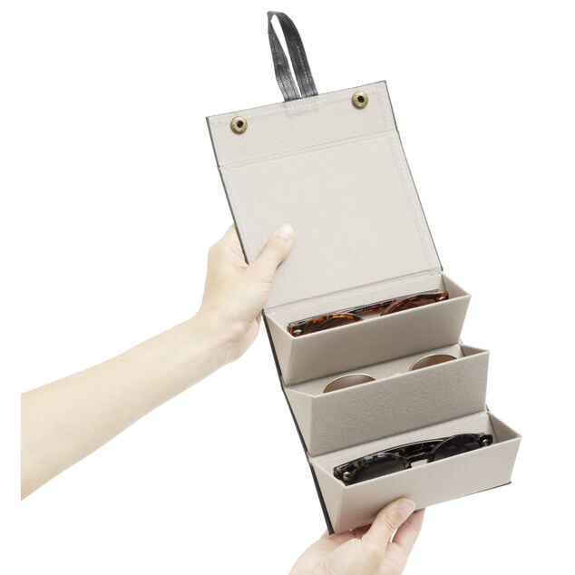 &Eacute;tui &agrave; lunettes pour 3 paires organisateur de voyage simili noir 16x13xH6cm