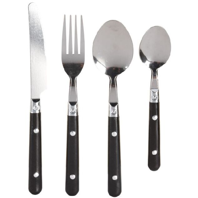 M&eacute;nag&egrave;re 16 pi&egrave;ces inox manche plastique noir