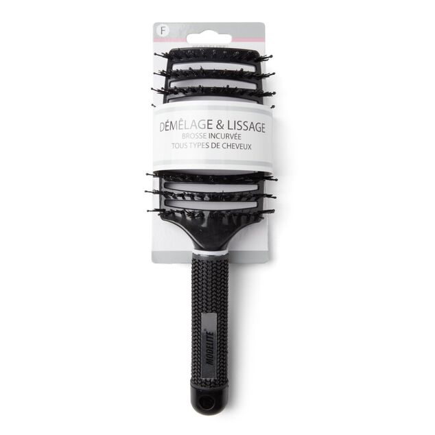 Brosse &agrave; cheveux incurv&eacute;e d&eacute;m&ecirc;lage et lissage PVC noir