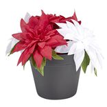 Composition florale artificielle en pot 5 tiges dahlia rouge et blanc