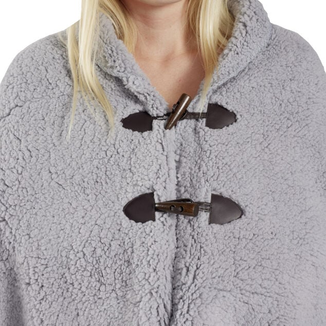 Veste plaid ch&acirc;le moutonn&eacute; gris 75x150cm avec boutons &agrave; brandebourg