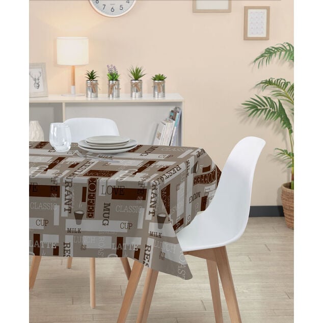Nappe rectangulaire toile cir&eacute;e motif caf&eacute;