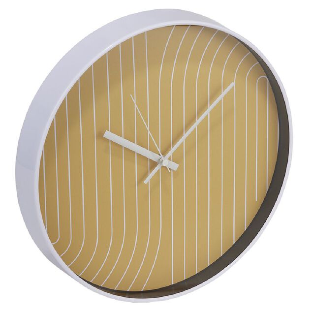 Horloge ronde fond rayure orange et blanche - &Oslash;30x4cm