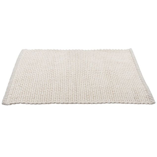 Tapis salle de bain rectangulaire polycoton quadrill&eacute; beige 45x70cm