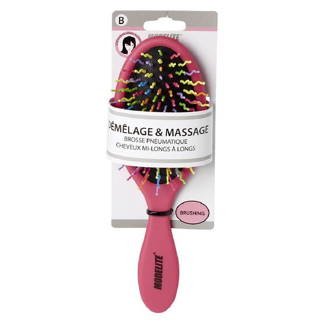 Brosse pneumatique ovale picots perl&eacute;s pvc multicolore fuchsia