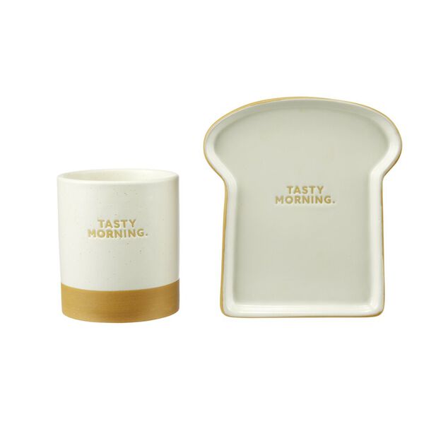 Coffret mug Ø8,5xH9,5cm avec coupelle forme tartine en céramique 13,5x15cm