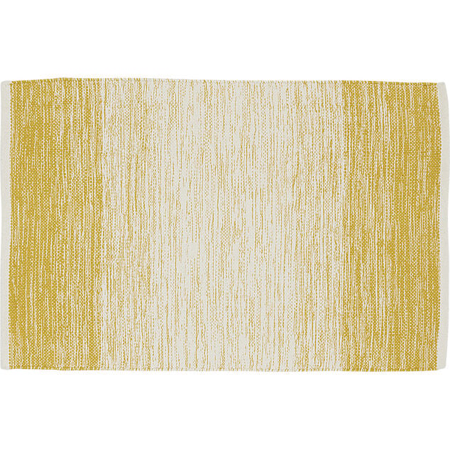Tapis rectangulaire d&eacute;grad&eacute; rayure blanche et jaune moutarde