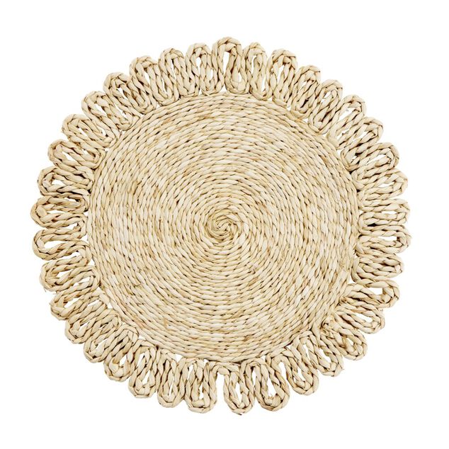 Set de table tress&eacute; en feuille de ma&iuml;s beige &Oslash;35cm