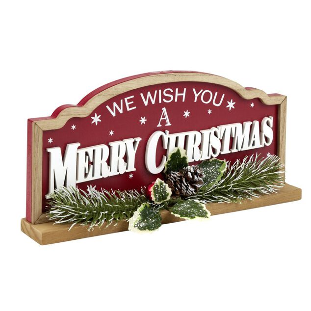 D&eacute;coration de No&euml;l &agrave; poser bois rouge et vert 30x5xH14cm