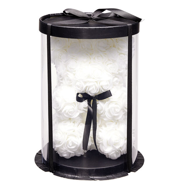 Ourson bouton de rose blanc 15x16xH23cm