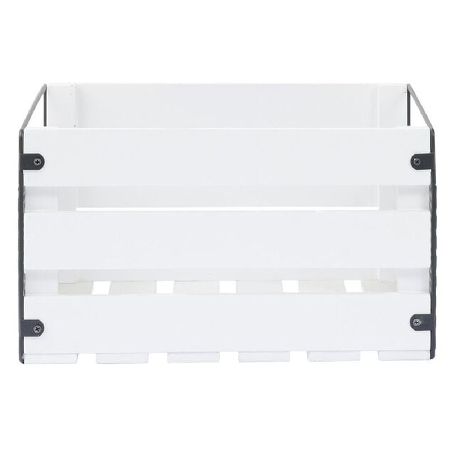 Caisse de rangement en bois et m&eacute;tal - L32,5 x l18 x H24 cm