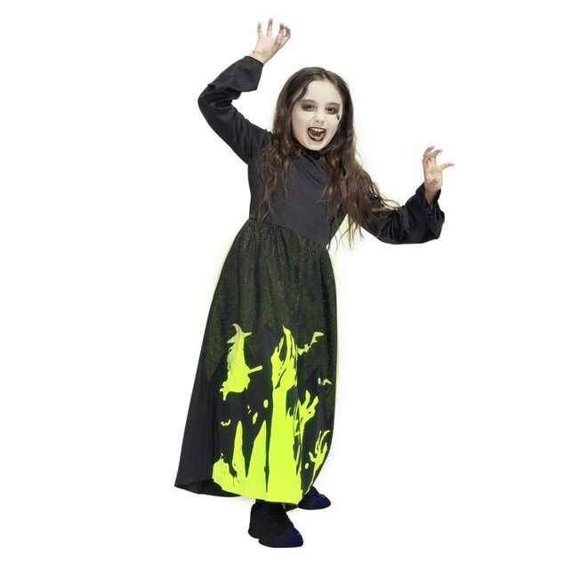 D&eacute;guisement Halloween enfant phosphorescent sorci&egrave;re robe 7/10ans